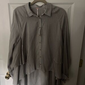 Free People Striped Button Down Shirt - Black and White